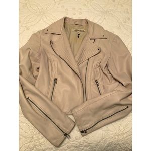 Ivory Cropped Genuine Leather Jacket